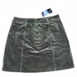 Forever 21 Forest Green velour lace up mi I skirt. NWT